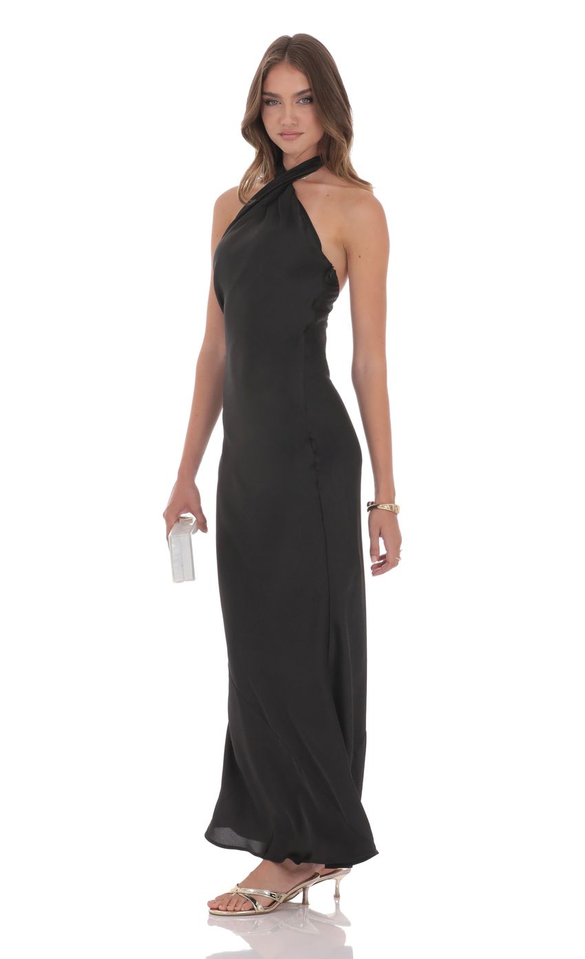 Picture Satin Cross Halter Maxi Dress in Black. Source: https://media-img.lucyinthesky.com/data/product-media/850xAUTO/35117eb8-2cb9-40bf-be85-3091a2d1a451.jpg