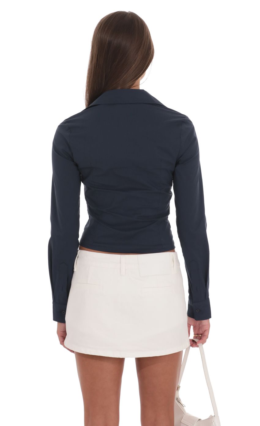 Product image for Ruched Button-Up Shirt in Navy