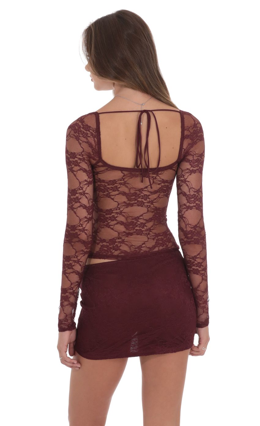 Product image for Sheer Lace Top in Burgundy