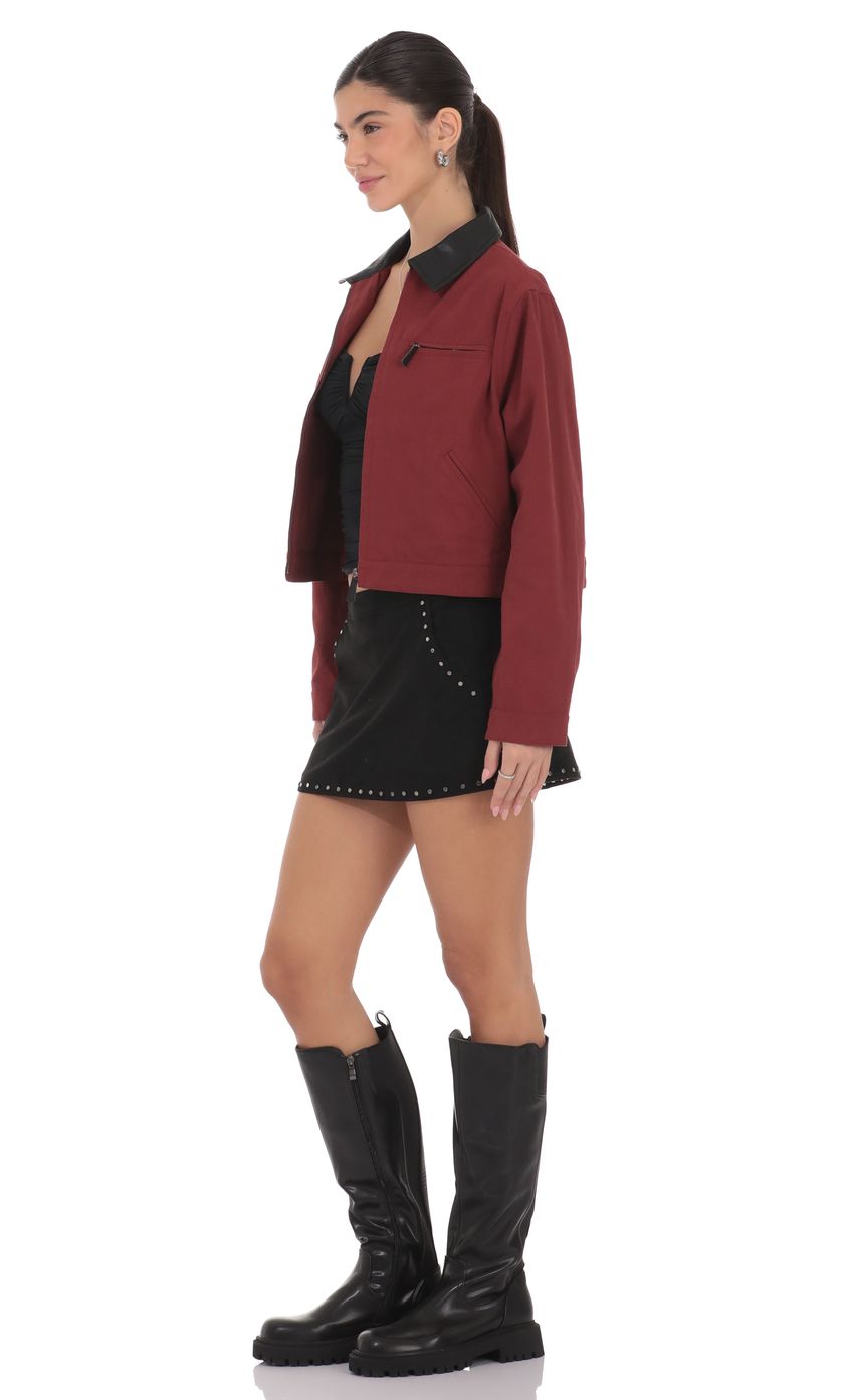 Product image for Two-Toned Collar Jacket in Burgundy