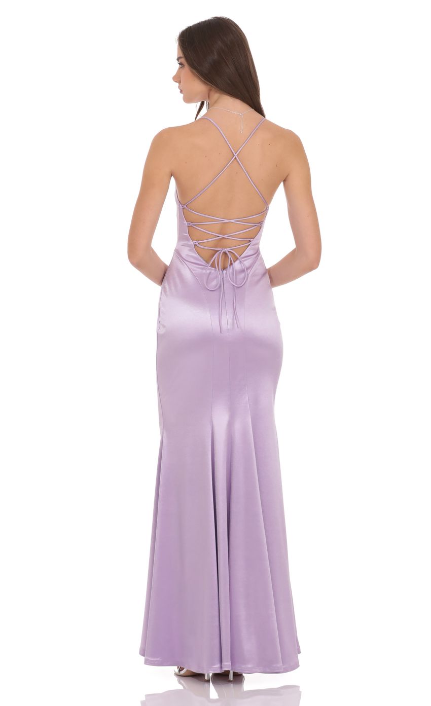 Product image for Satin Open Back Mermaid Maxi Dress in Lavender