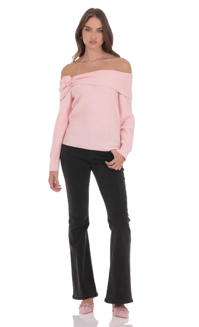Product image for Rosette Off Shoulder Jumper in Pink