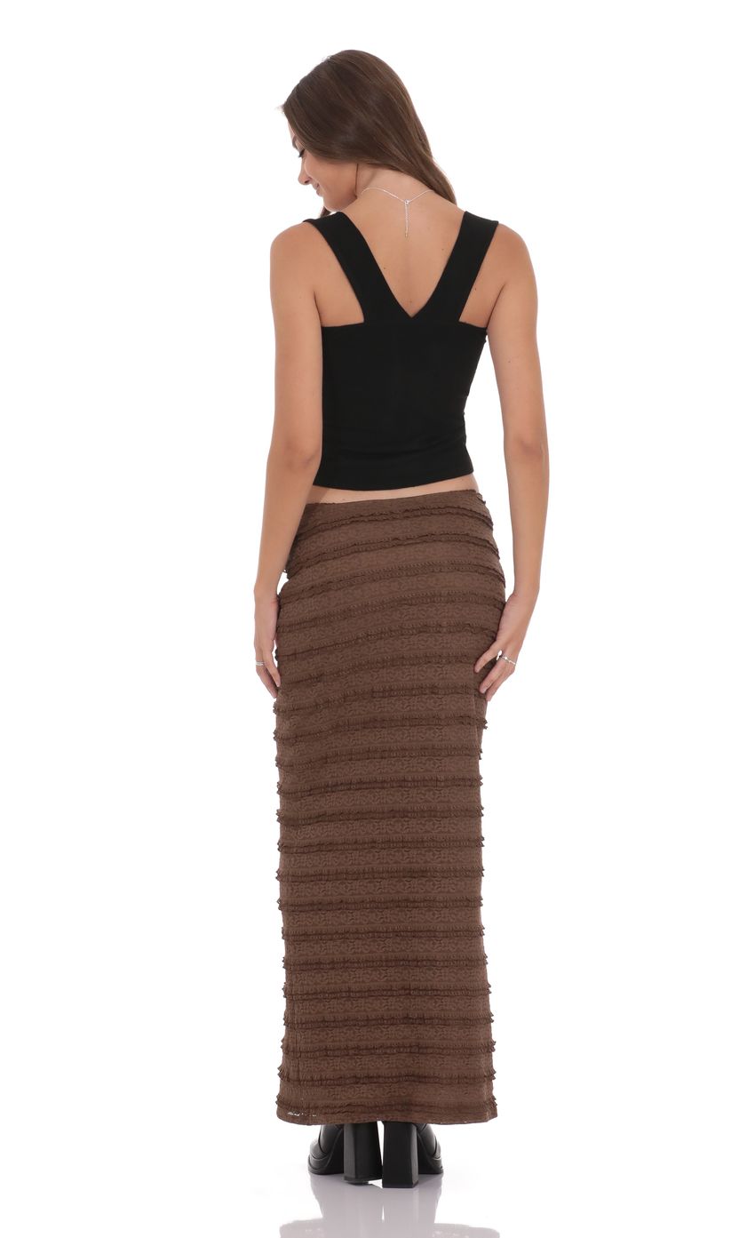 Product image for Ruffle Lace Maxi Skirt in Brown