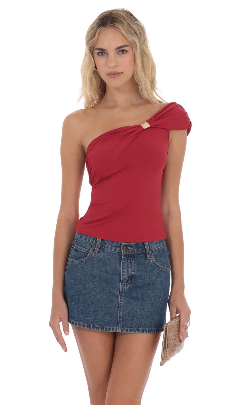 Product image for Embellished Capped One Shoulder Top in Red