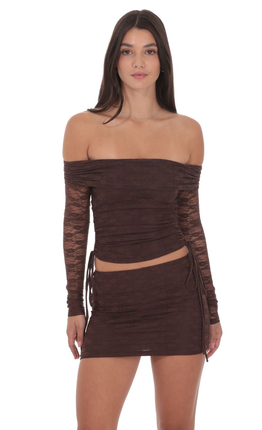 Product image for Lace Ruched Mini Skirt in Brown