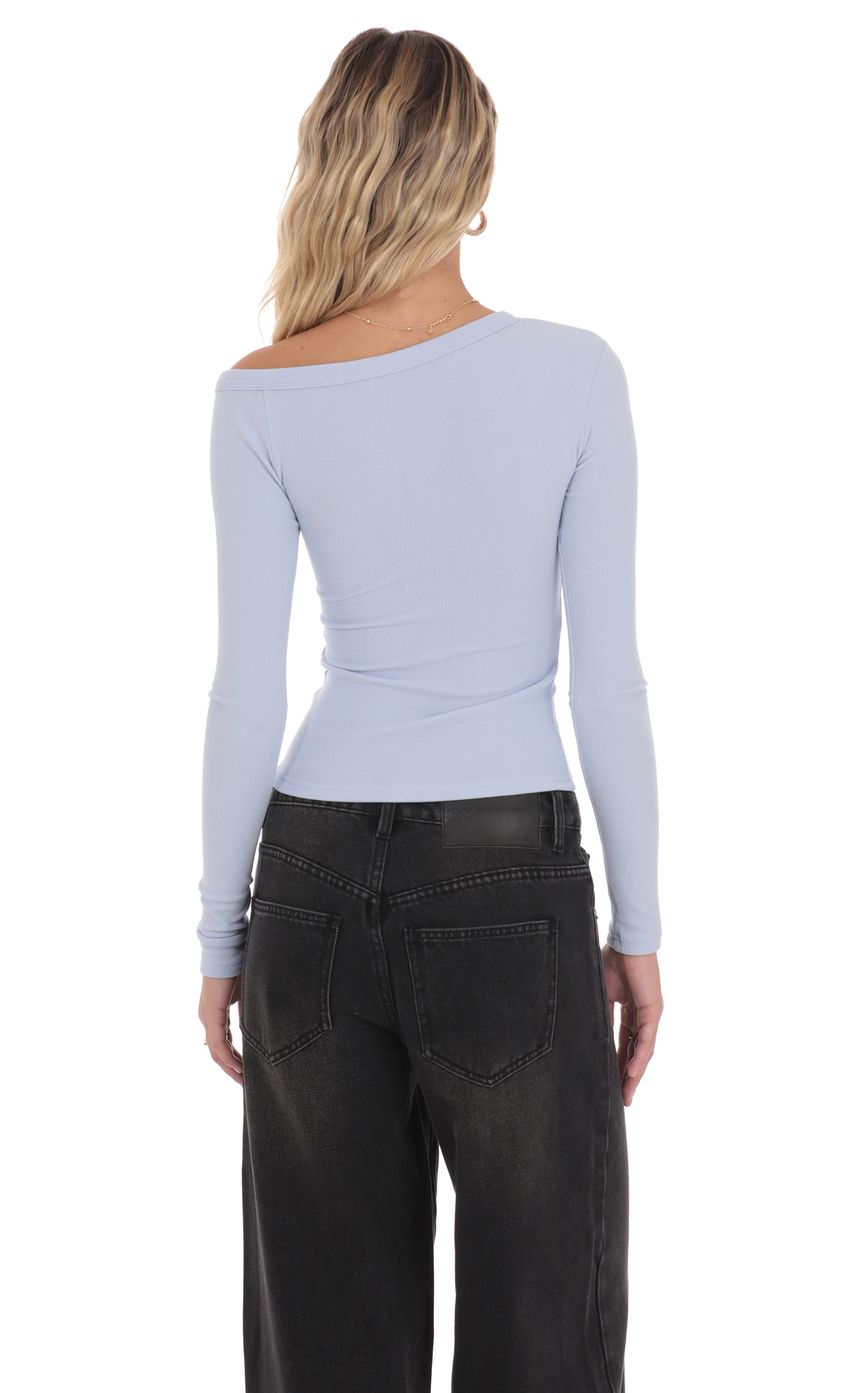 Product image for Off Shoulder Henley Top in Light Blue