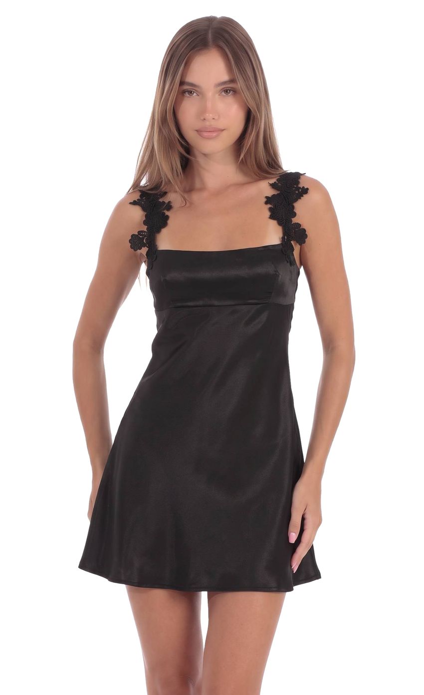 Product image for Floral Appliqué Mini Dress in Black
