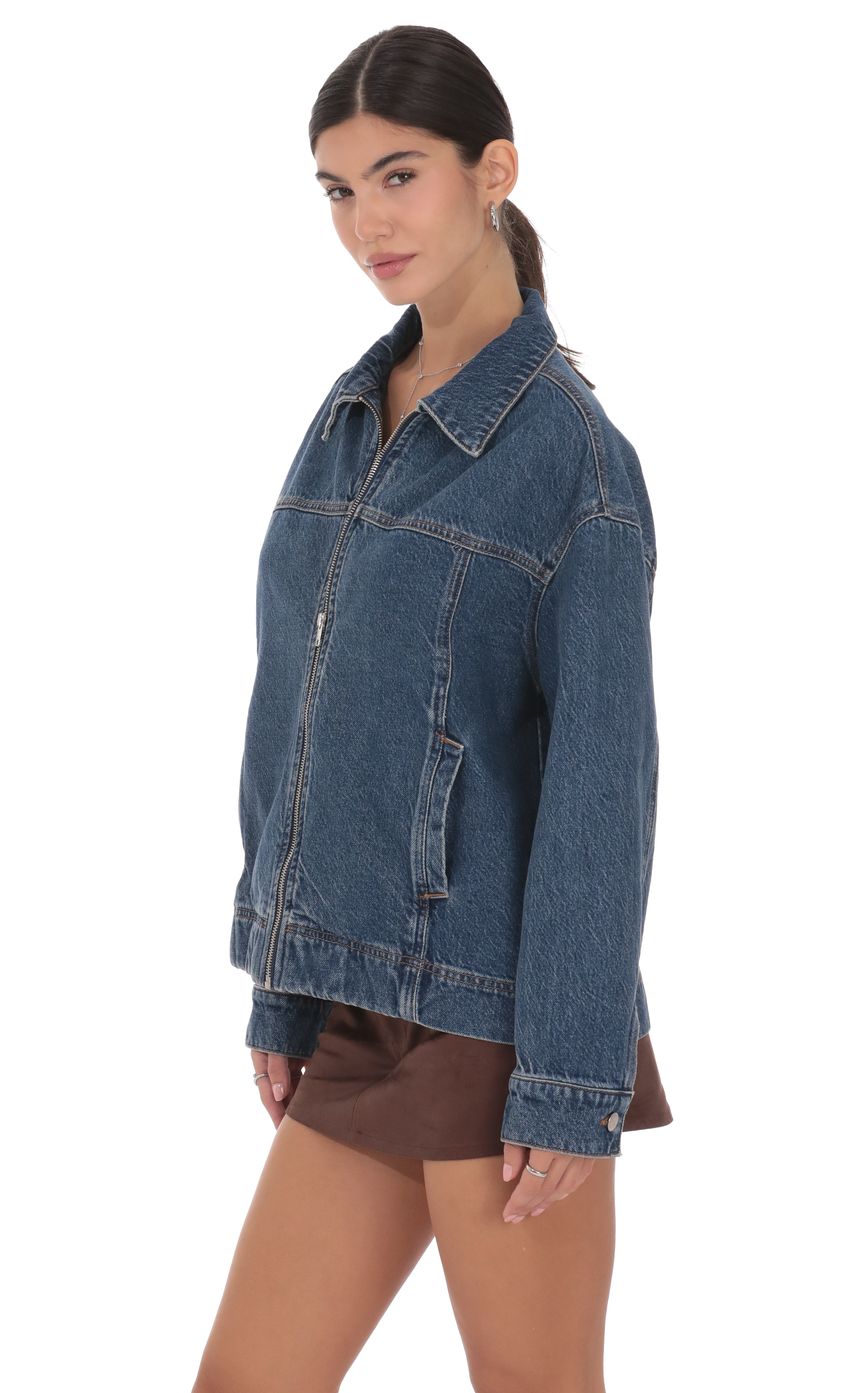 Product image for Oversized Zip-Up Denim Jacket in Blue