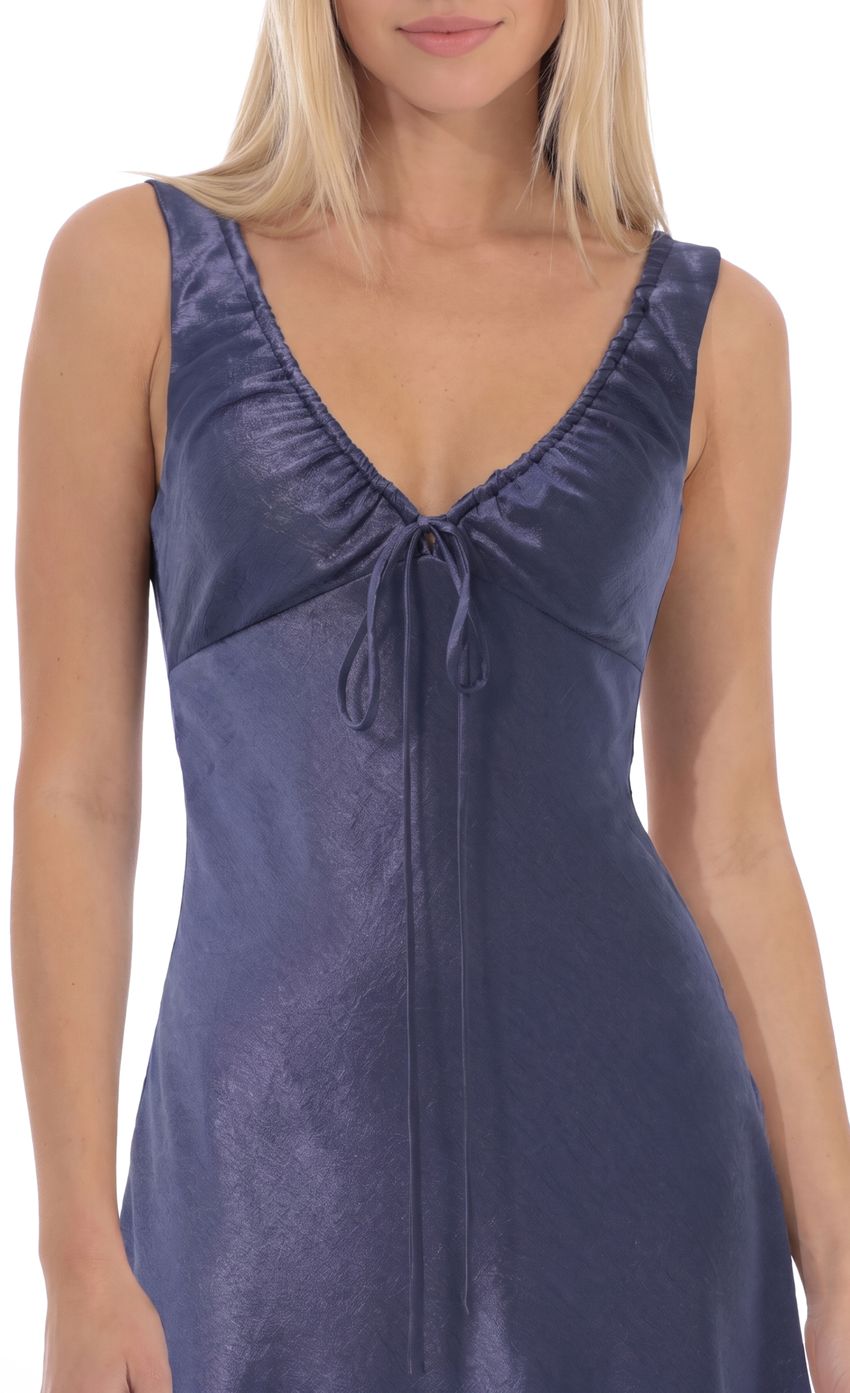 Product image for Satin V-Neck Dress in Brushed Blue