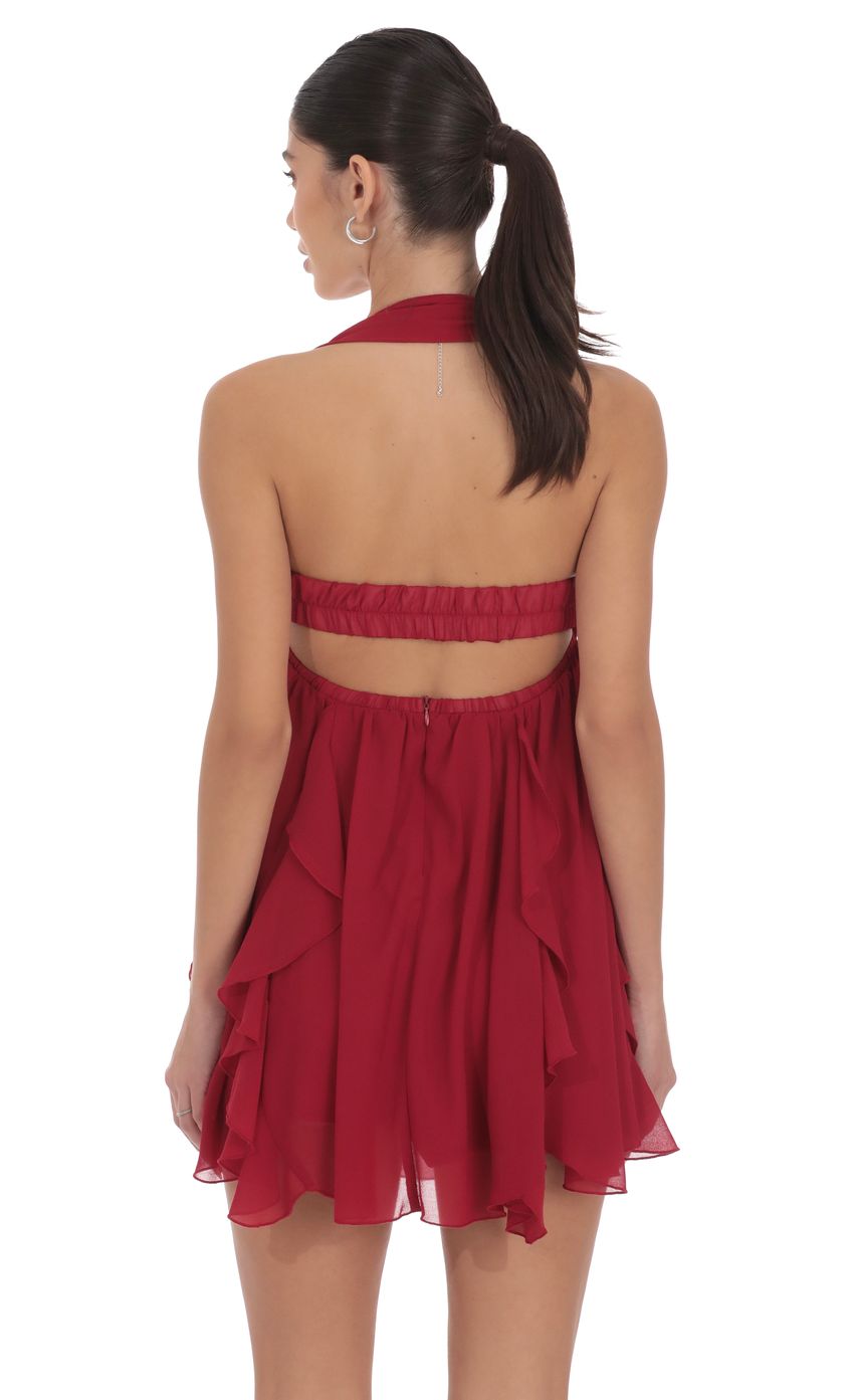 Product image for Halter Ruffle Babydoll Dress in Maroon