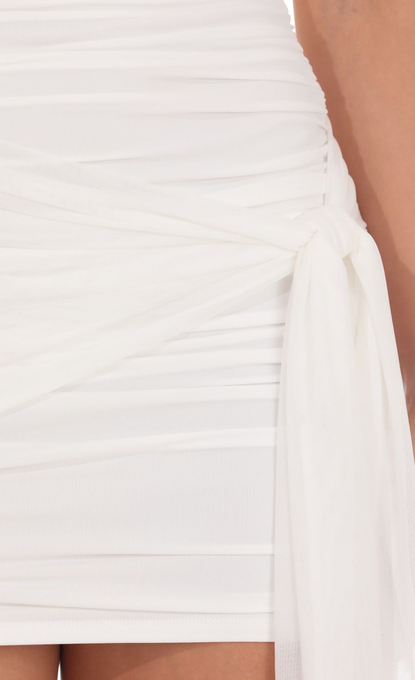 Product image for Ruched Mini Dress with Side Tie in White