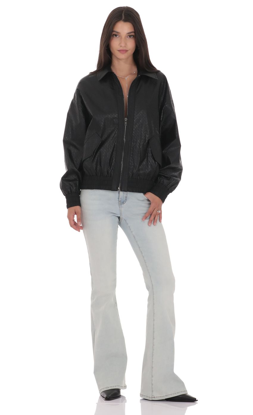 Product image for Woven Faux Leather Bomber Jacket in Black