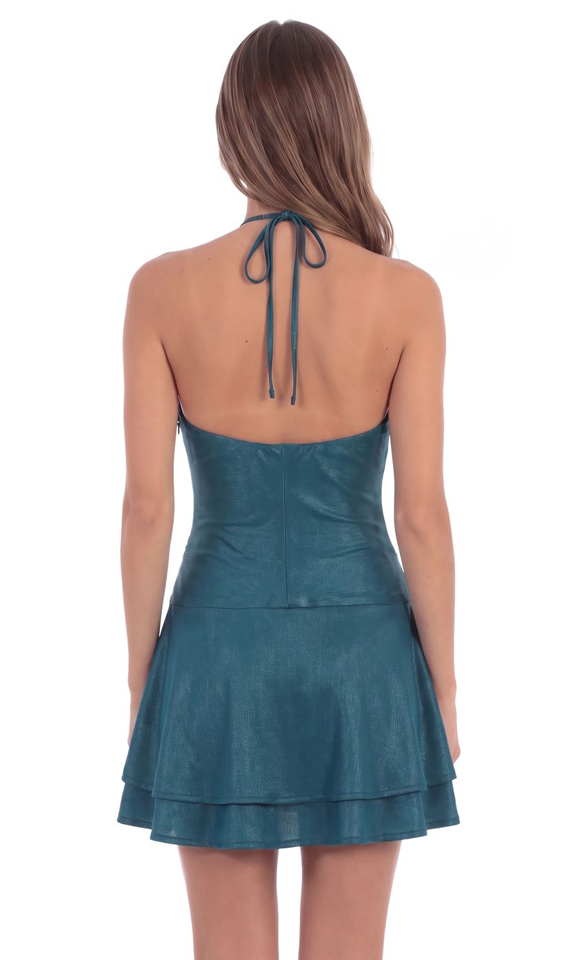Product image for Halter Tiered Mini Dress in Teal