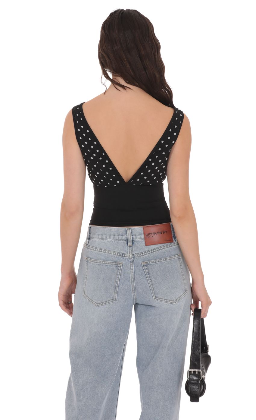 Product image for Polka Dot Boat Neck Top in Black