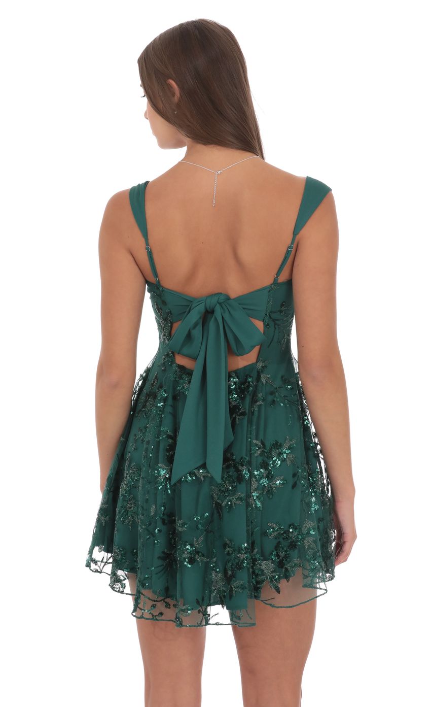 Product image for Floral Sequin Fit and Flare Dress in Green