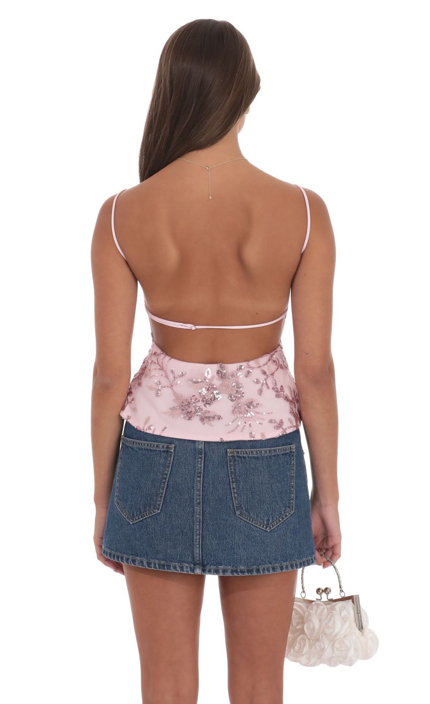 Product image for Sequin Floral Open back Top in Pink