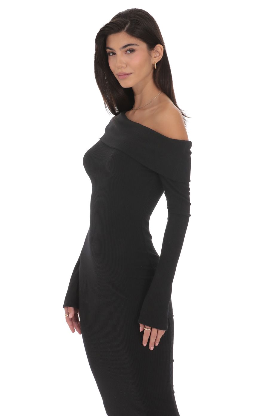 Product image for Ribbed Off Shoulder Maxi Dress in Black