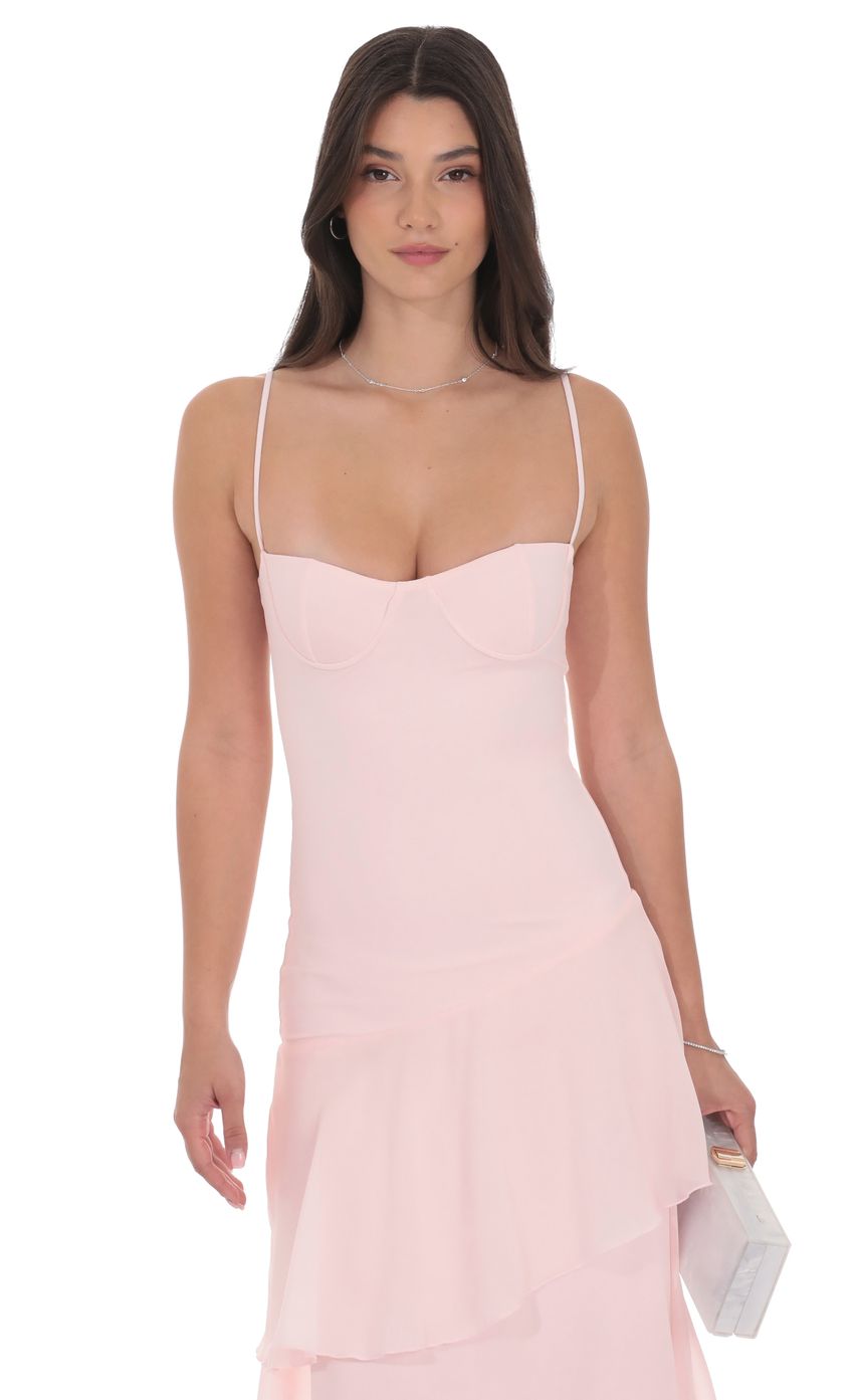 Product image for Long Ruffle Maxi Dress in Pastel Pink
