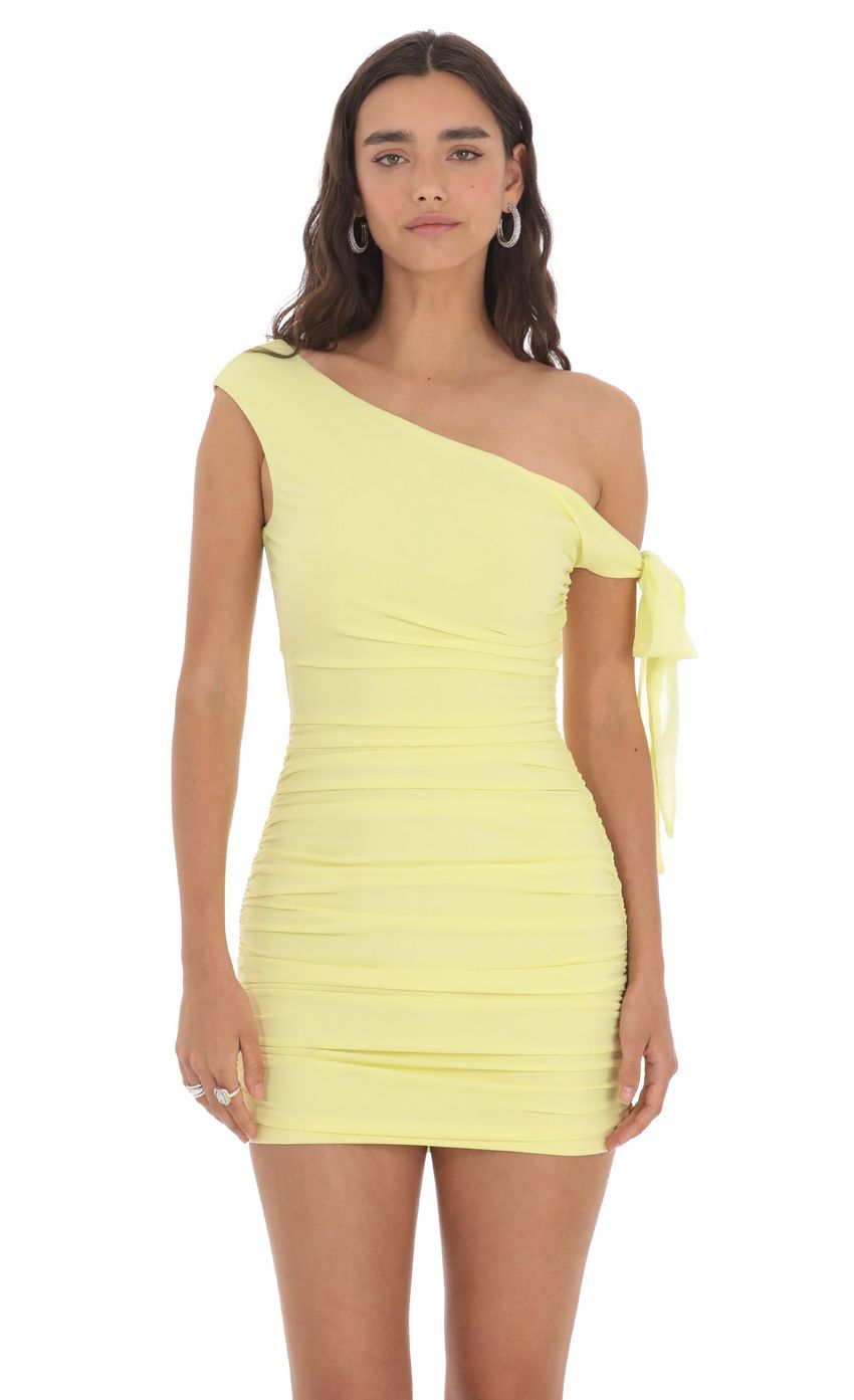 Product image for Off Shoulder Ruched Bodycon Dress in Yellow