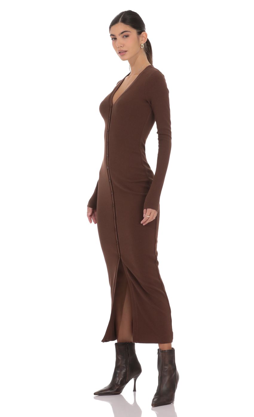 Product image for Button Down Ribbed Maxi Dress in Brown