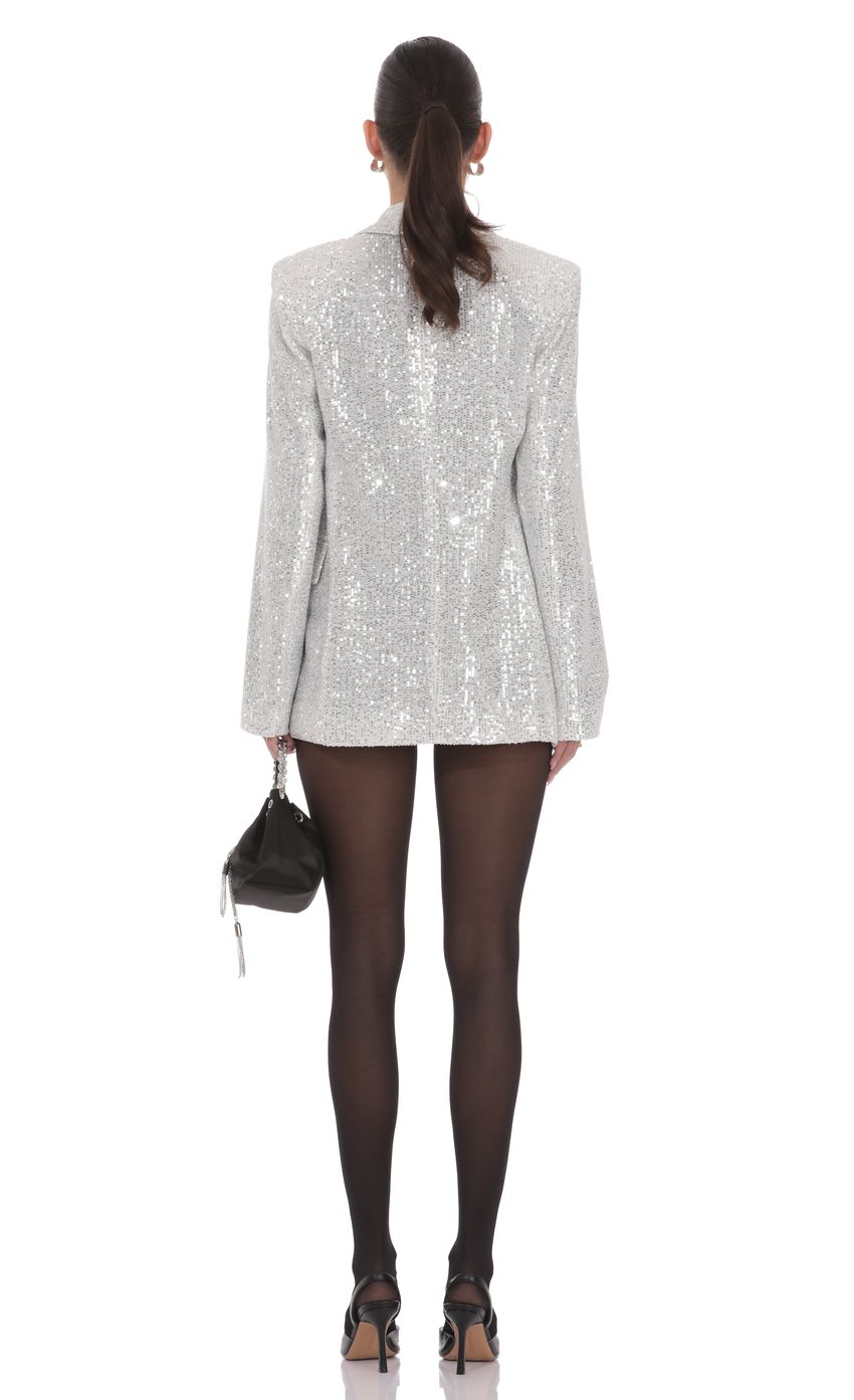 Product image for Double Breasted Sequin Blazer in Silver