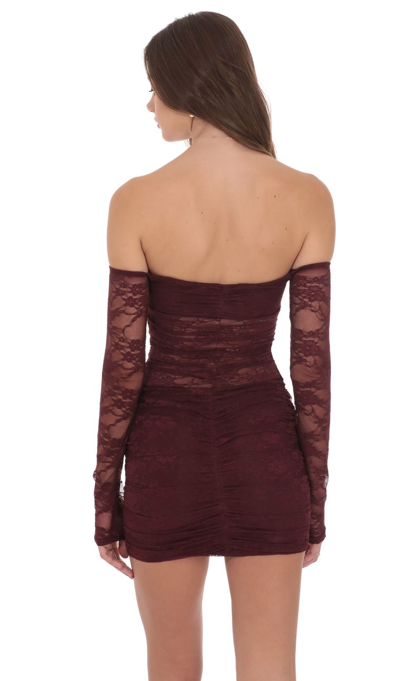 Product image for Lace Off Shoulder Bodycon Dress in Burgundy