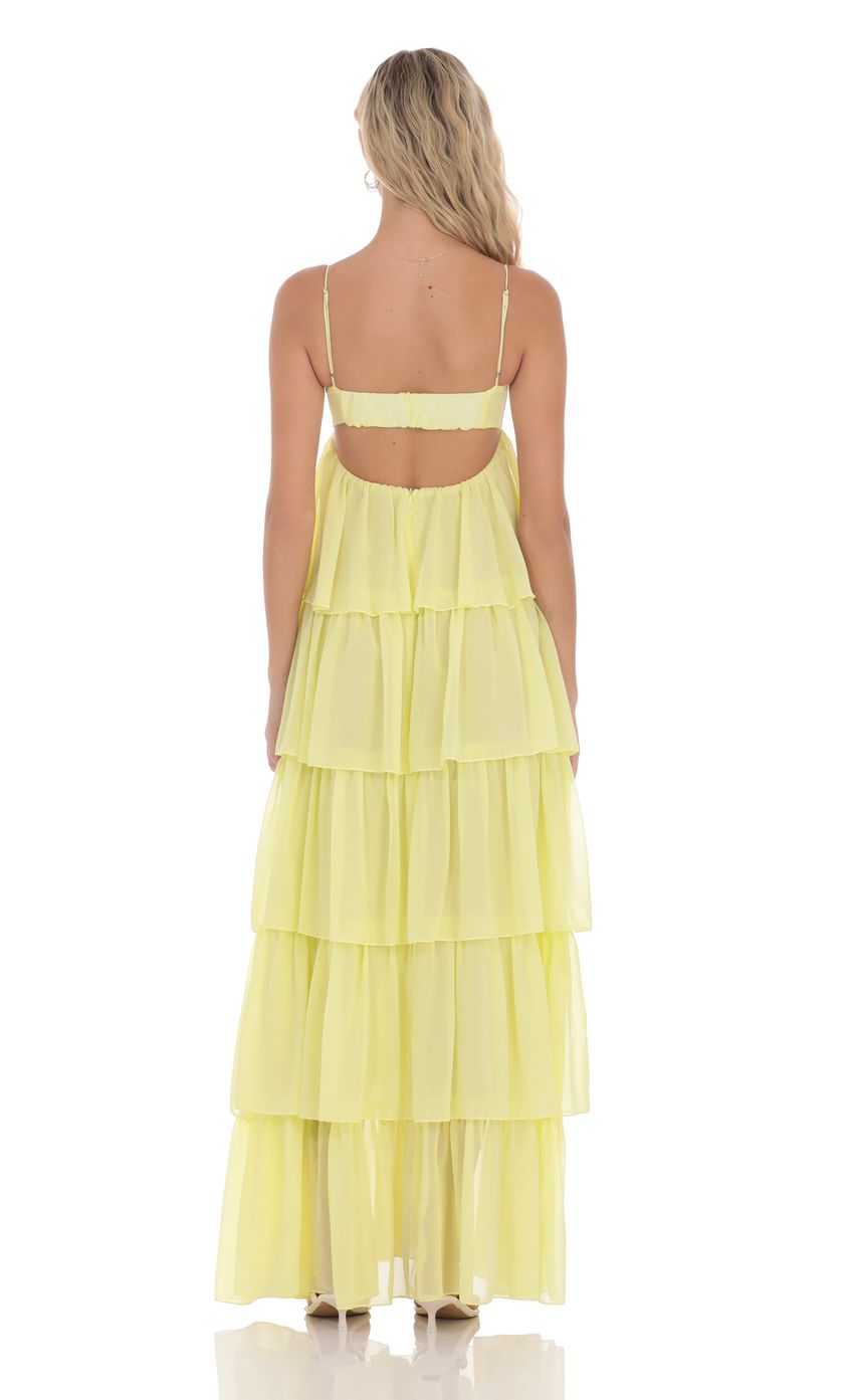 Picture Ruffle Front Tie Maxi Dress in Yellow. Source: https://media-img.lucyinthesky.com/data/product-media/850xAUTO/3f525d92-527e-485b-98c7-da2a4745308e.jpg