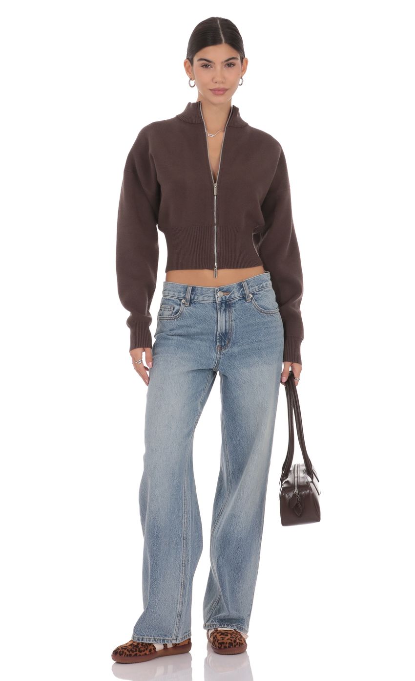 Изображение товара для Джемпер с молнией и воротником-стойкой коричневый