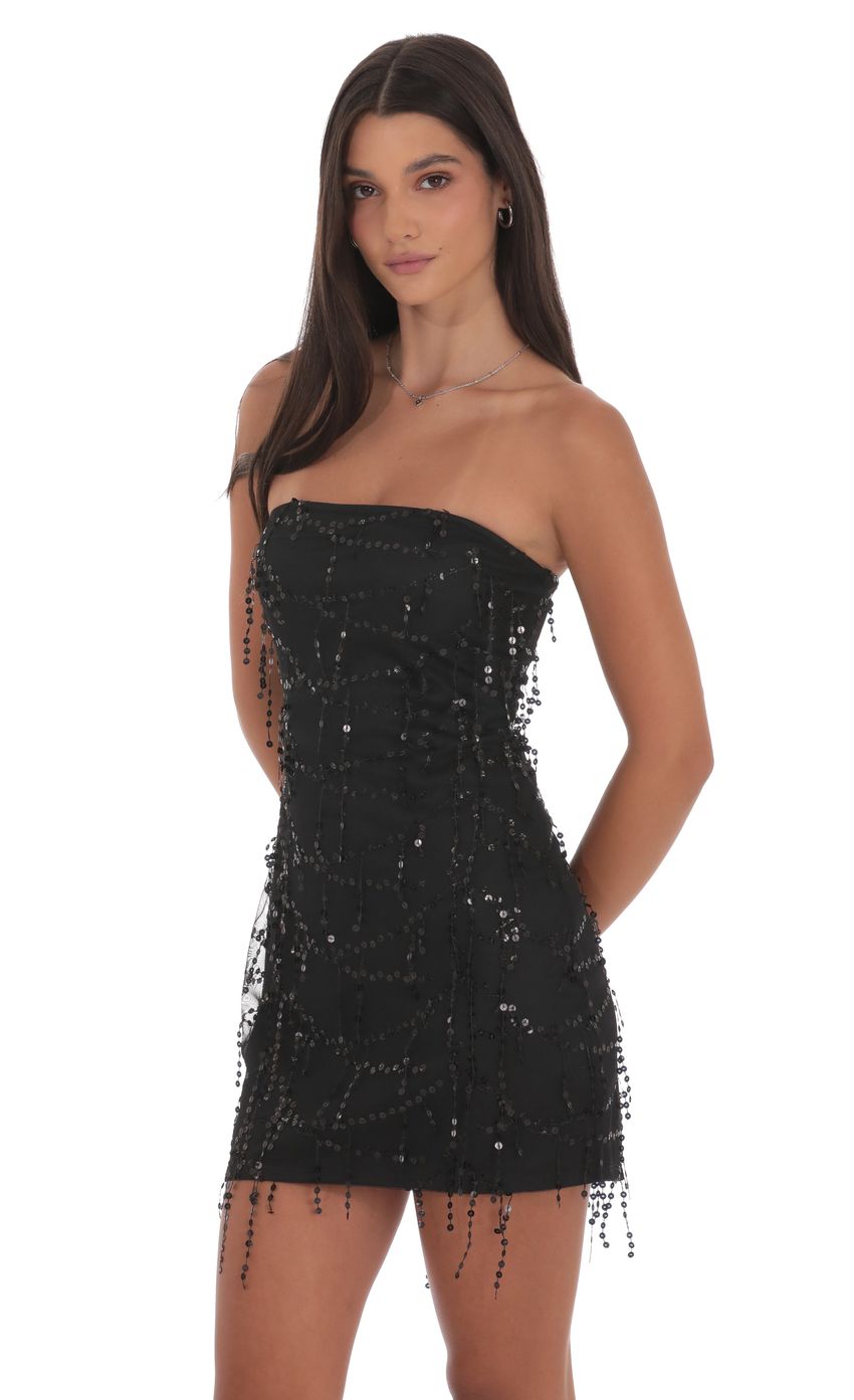 Product image for Strapless Sequin Fringe Dress in Black