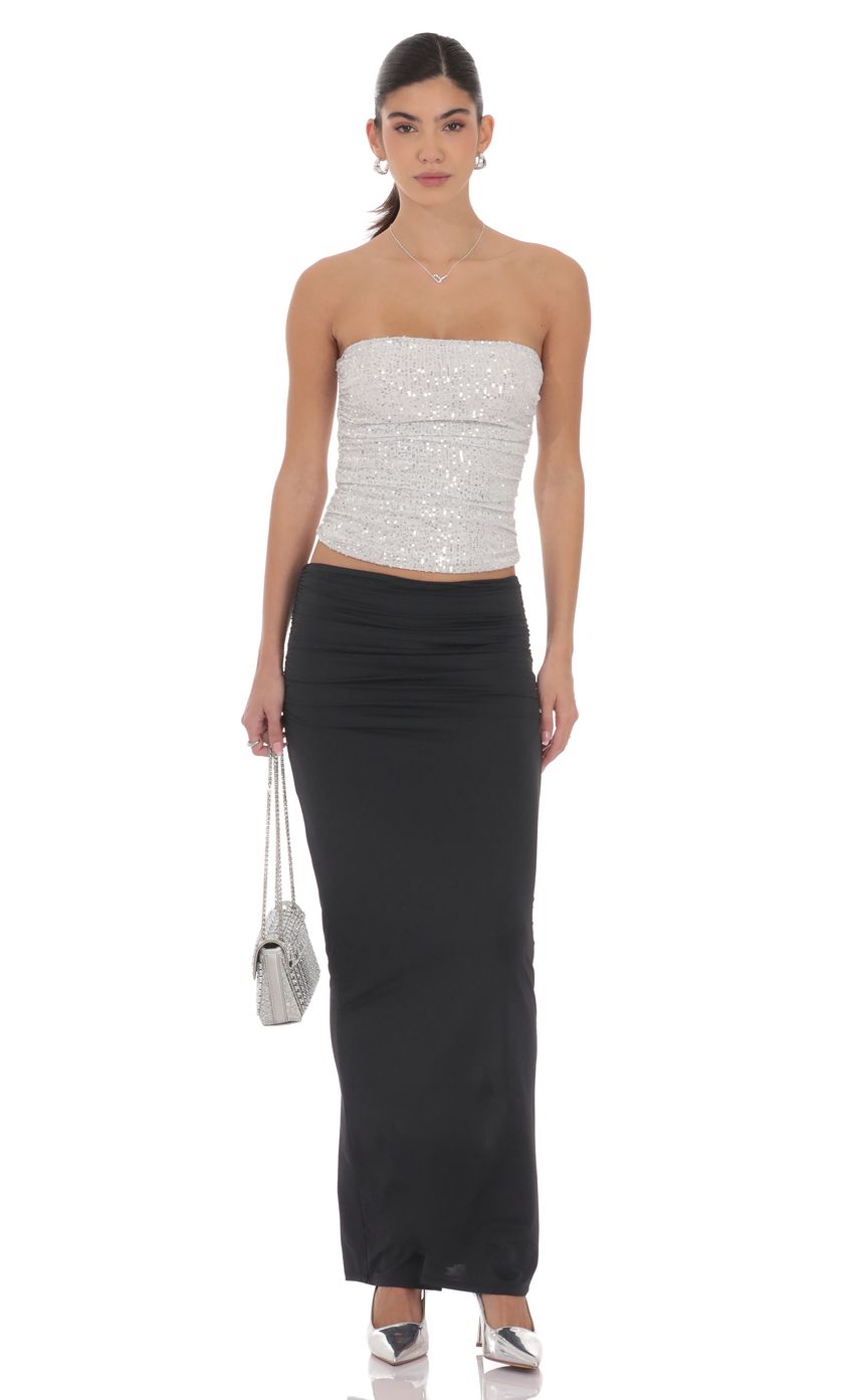 Product image for Ruched Bodycon Maxi Skirt in Black