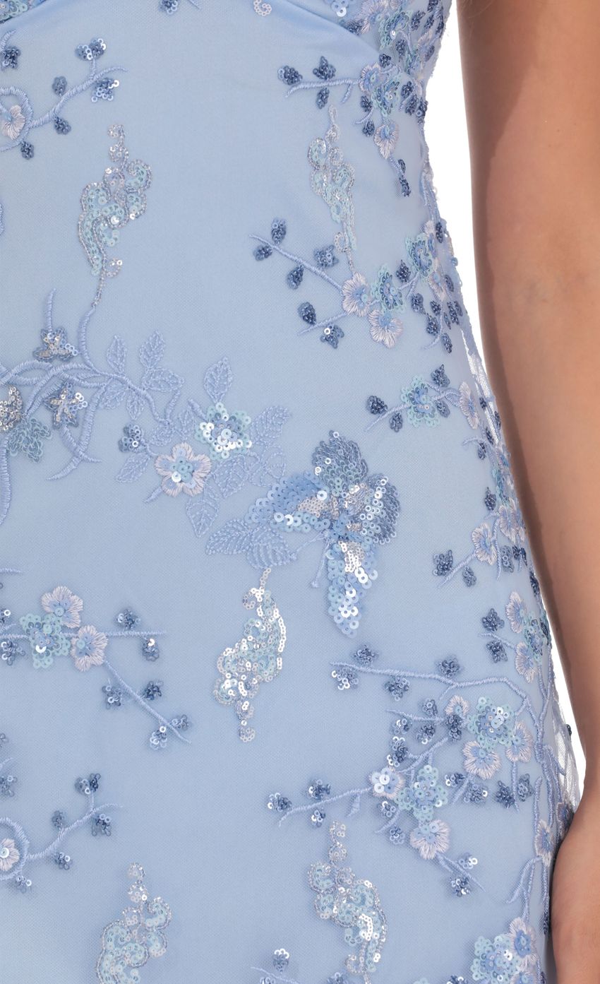 Product image for Sequin Embroidered Floral Babydoll Dress in Blue
