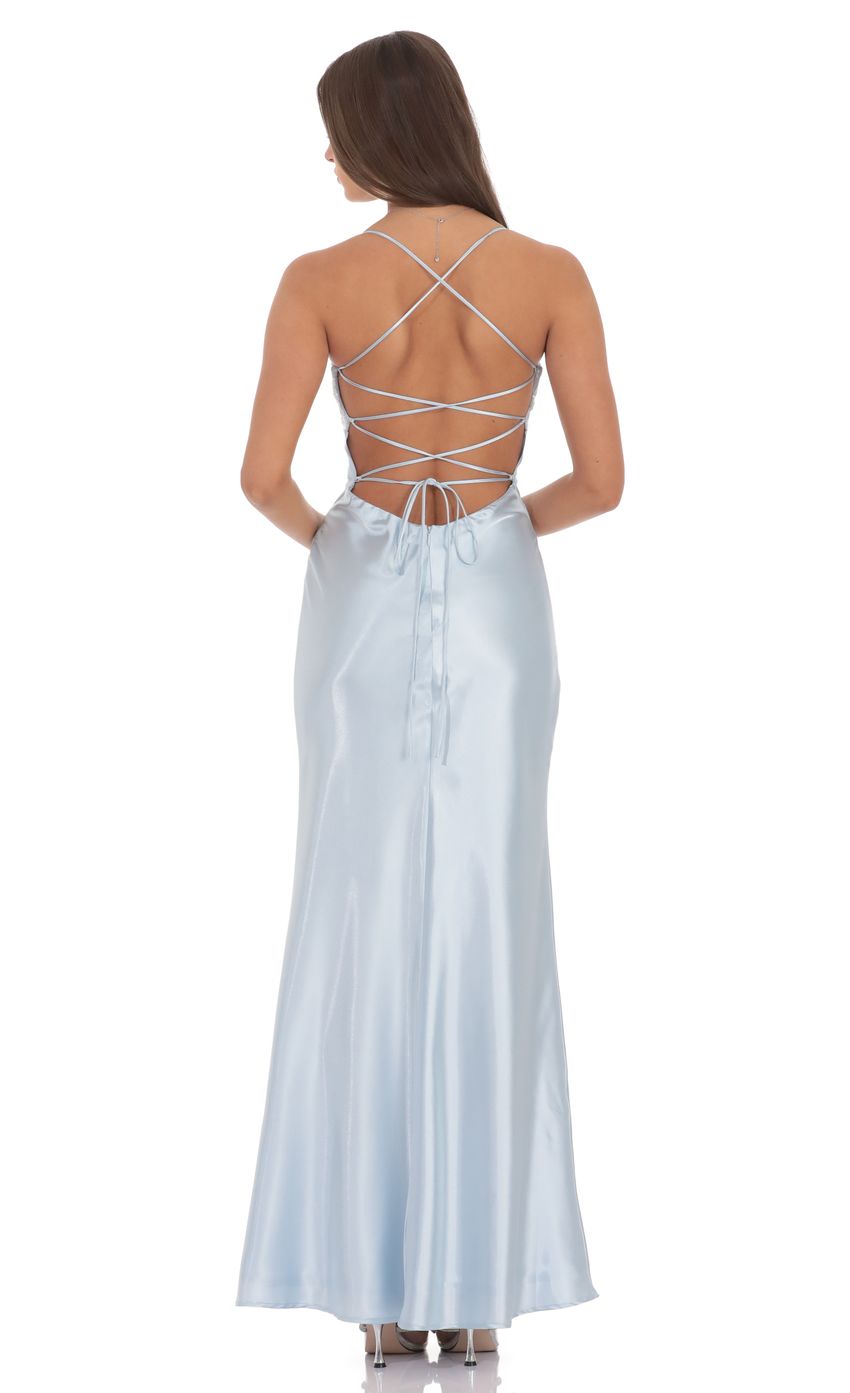 Product image for Sequin Bust Satin Maxi Dress in Light Blue