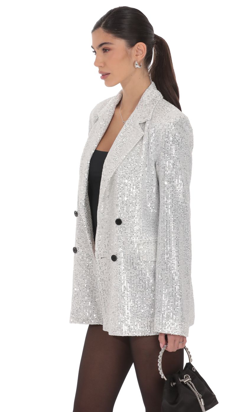 Product image for Double Breasted Sequin Blazer in Silver