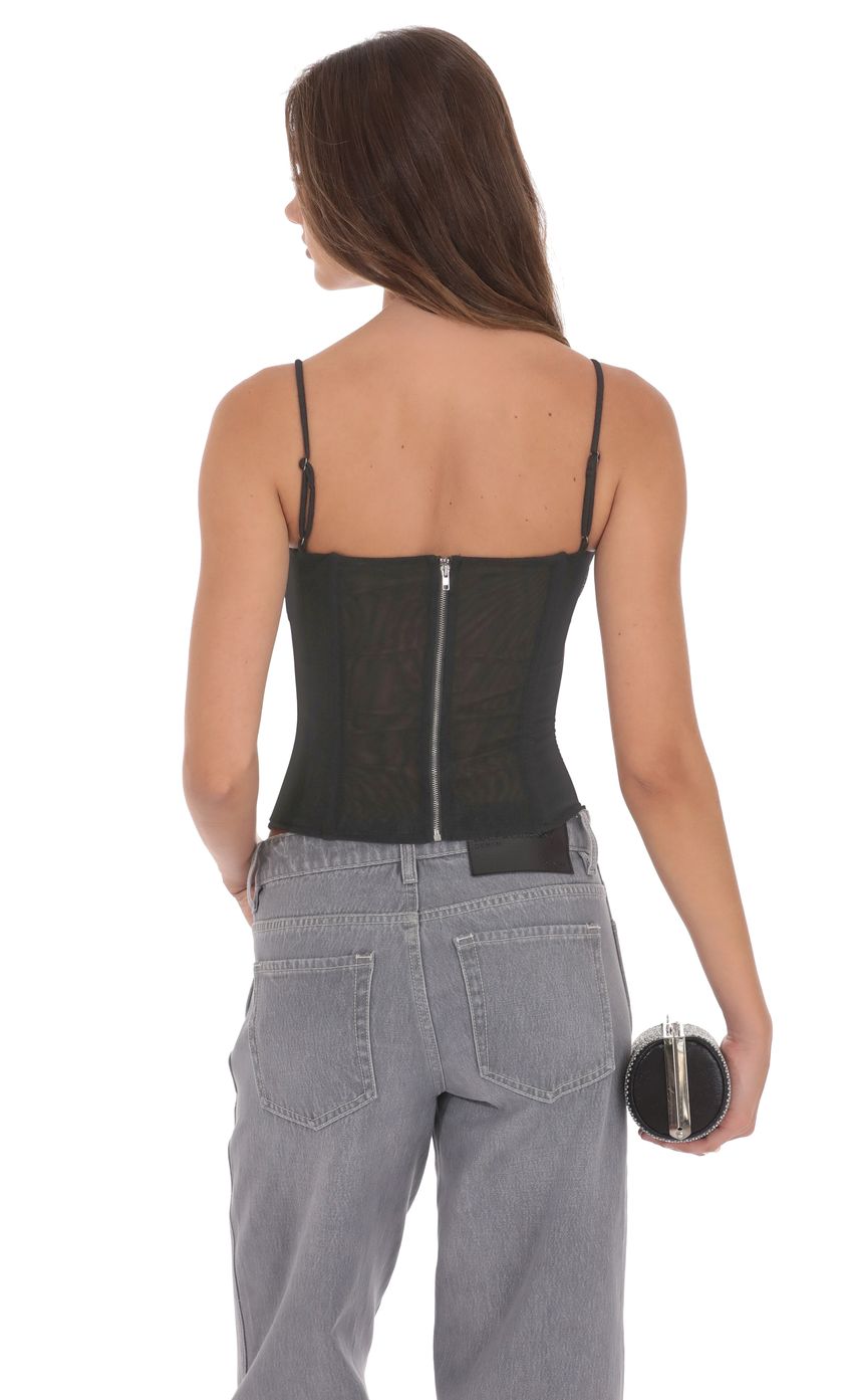 Product image for Ruched Mesh Top in Black