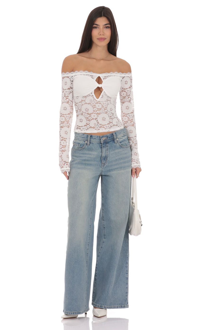 Product image for Lace Off Shoulder Twist Top in White