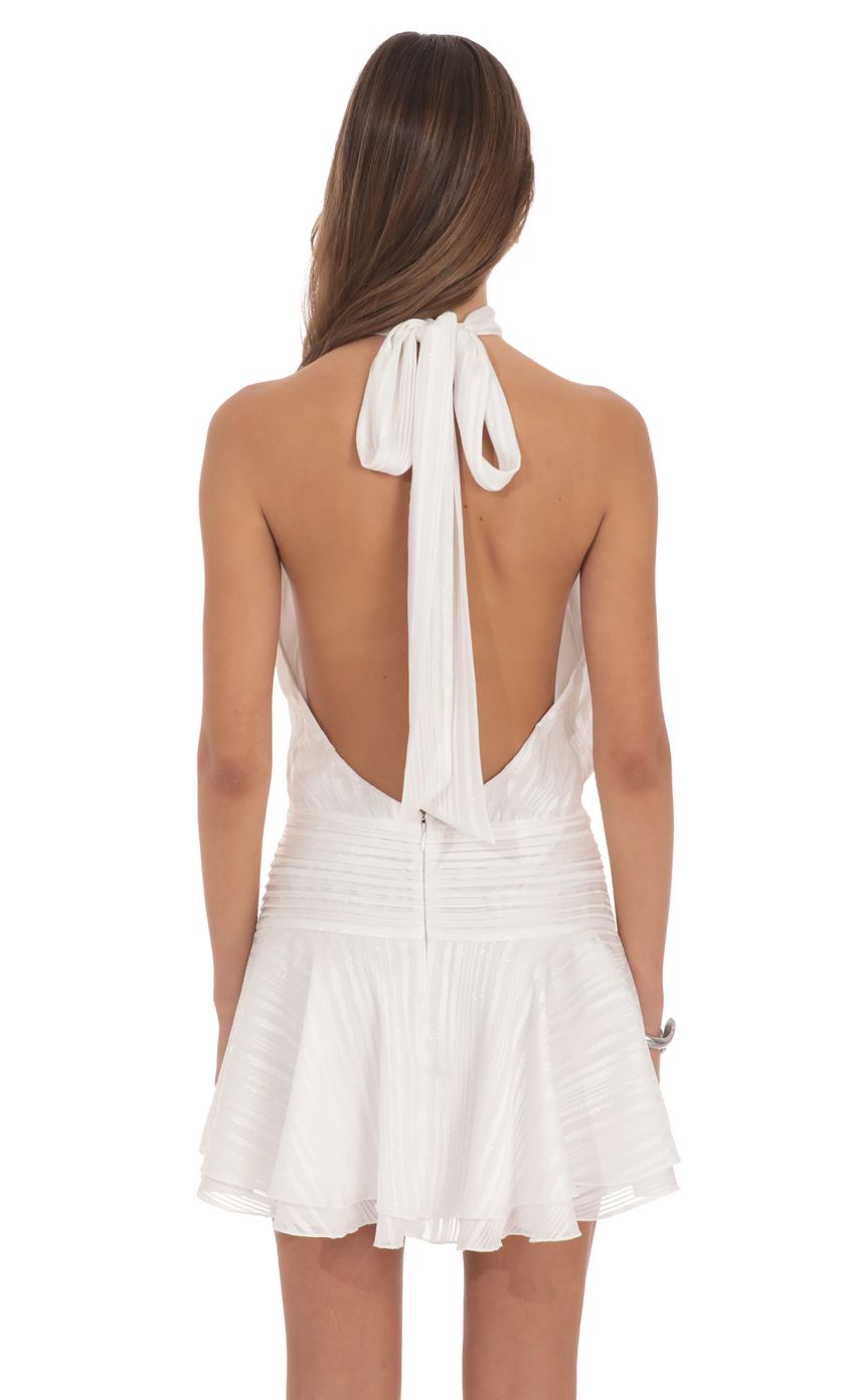 Product image for Shimmer Mock Neck Halter Dress in White