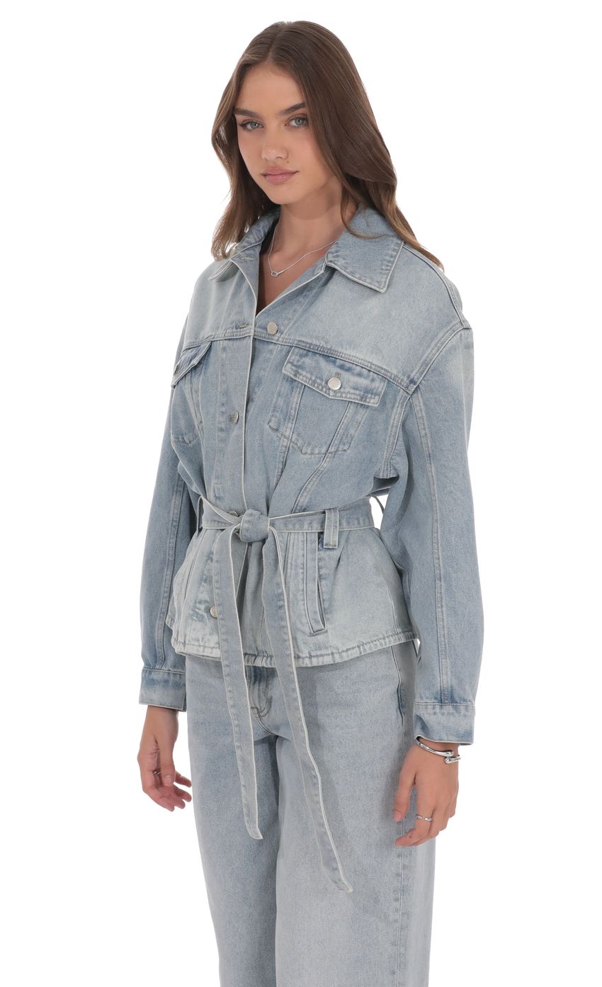 Product image for Oversized Belted Denim Jacket in Light Blue