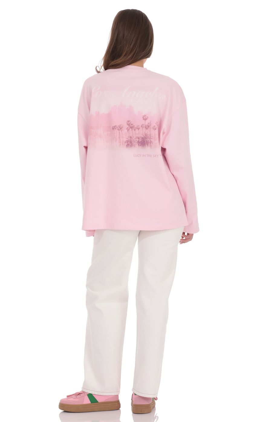 Product image for LA Graphic Crewneck Shirt in Pink