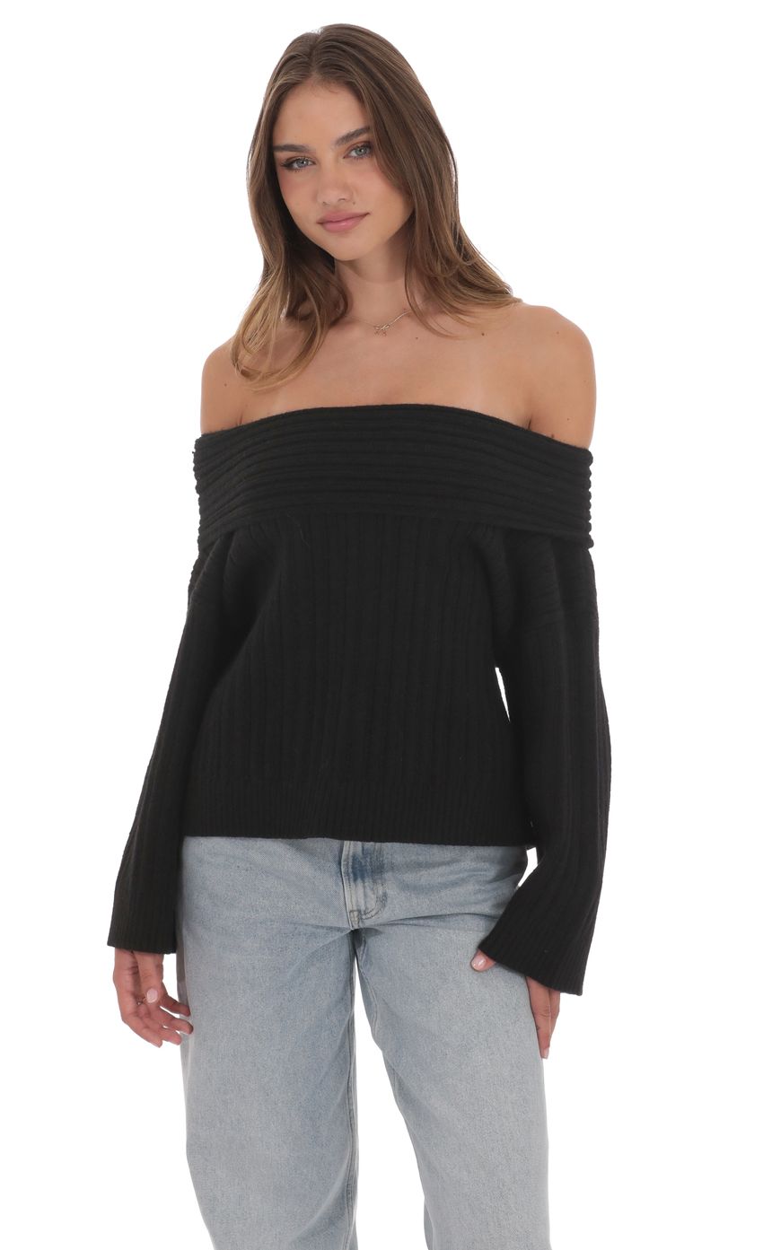 Изображение товара для Черный оверсайз свитер с открытыми плечами