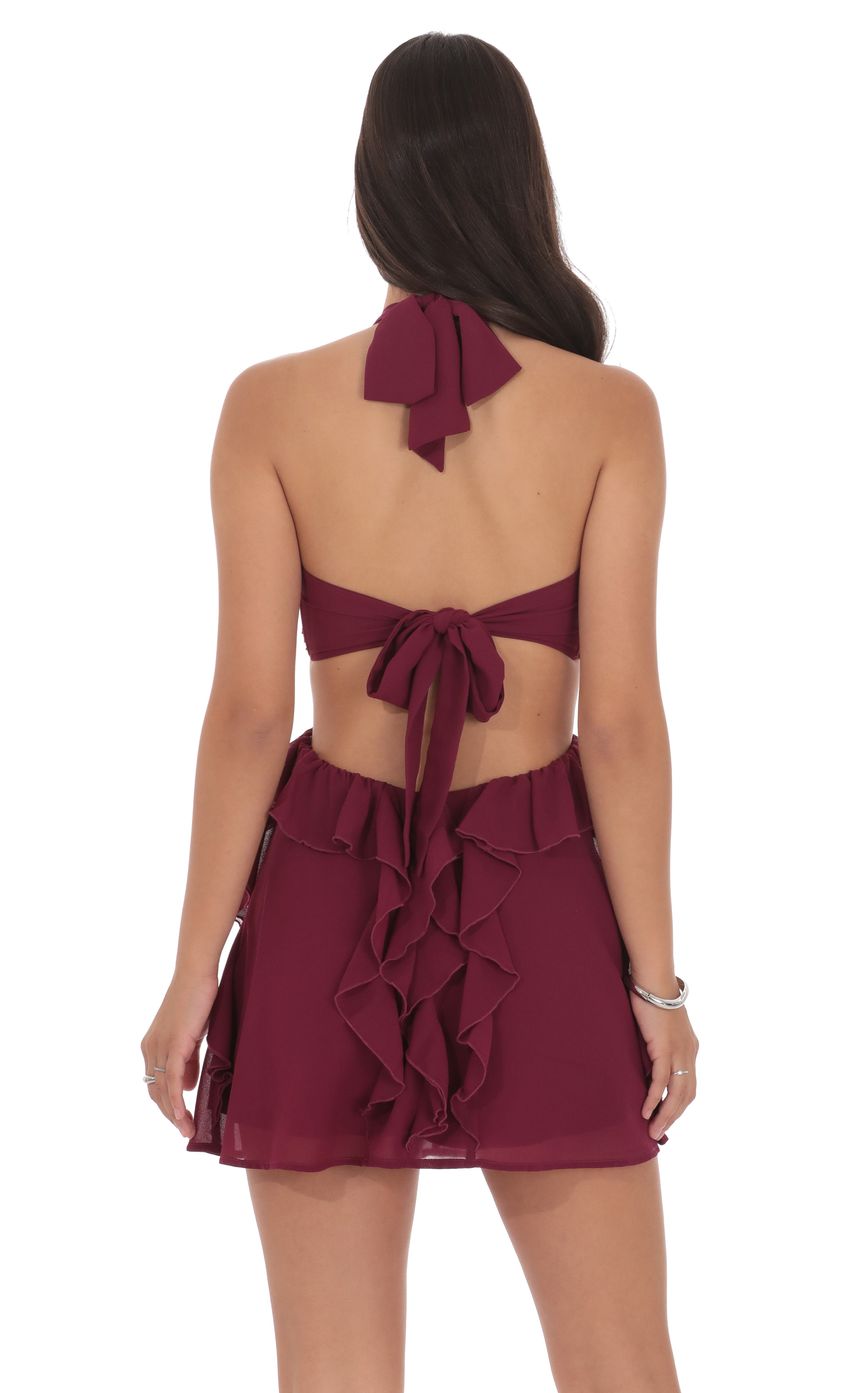 Product image for Chiffon Cutout Ruffle Dress in Plum