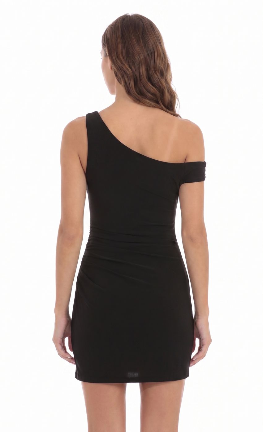 Product image for Ruched One-Shoulder Mini Dress in Black