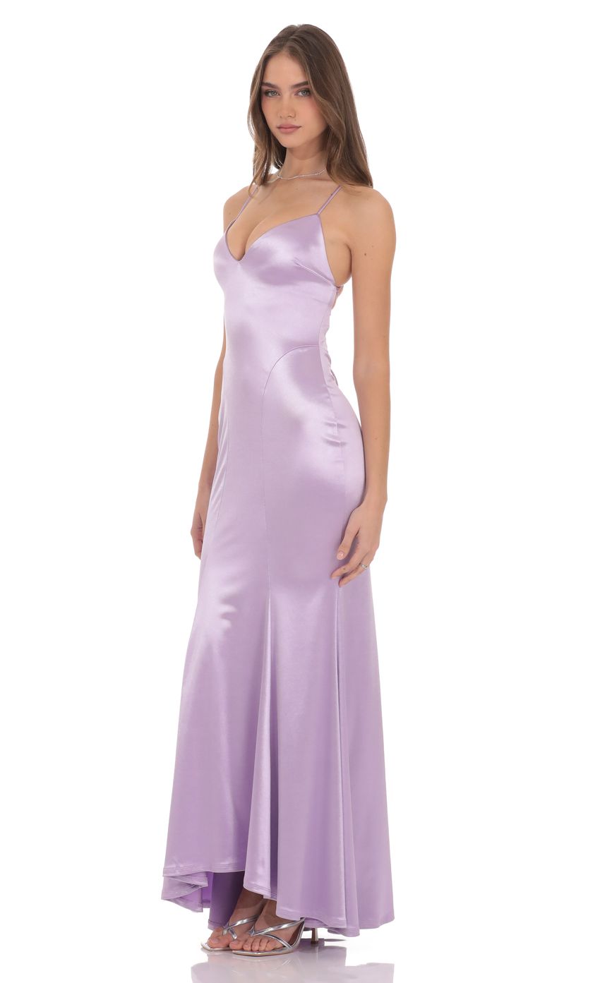 Product image for Satin Open Back Mermaid Maxi Dress in Lavender