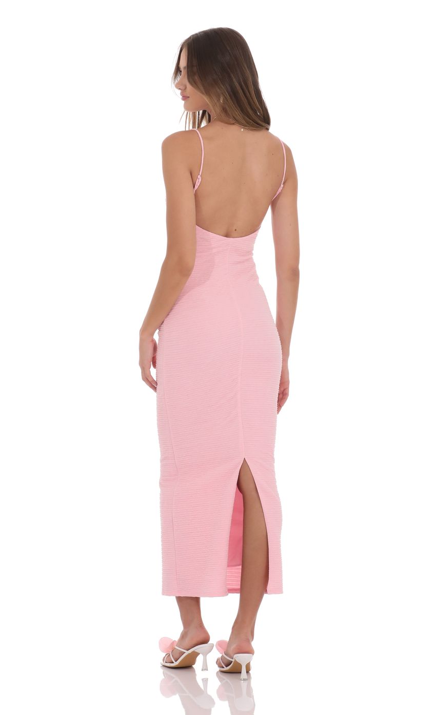 Picture Crinkle Bodycon Maxi Dress in Pink. Source: https://media-img.lucyinthesky.com/data/product-media/850xAUTO/427eb8aa-638e-4657-8150-a2308d2b489a.jpg