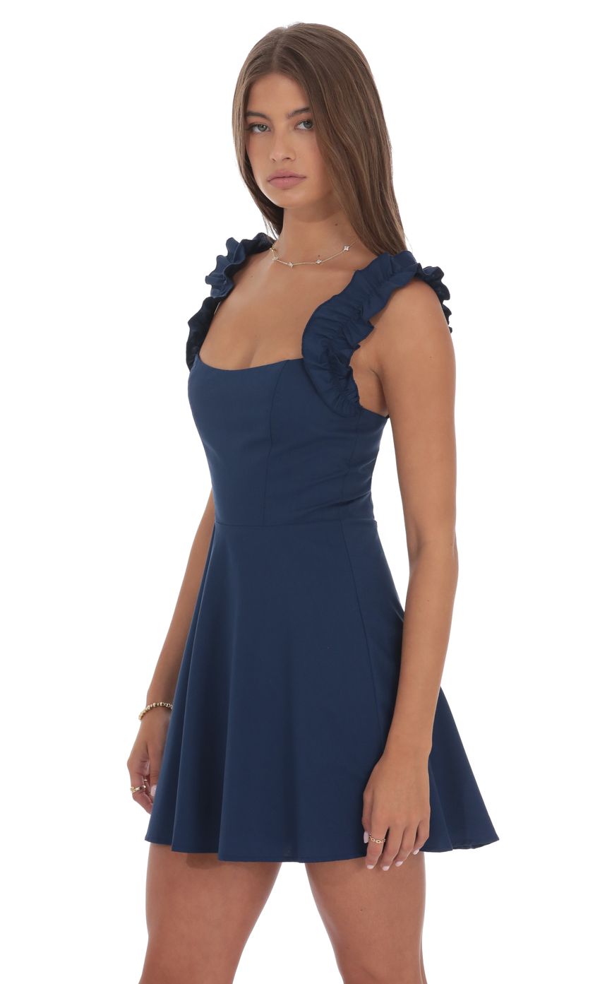 Product image for Ruffle Strap A-line Dress in Navy