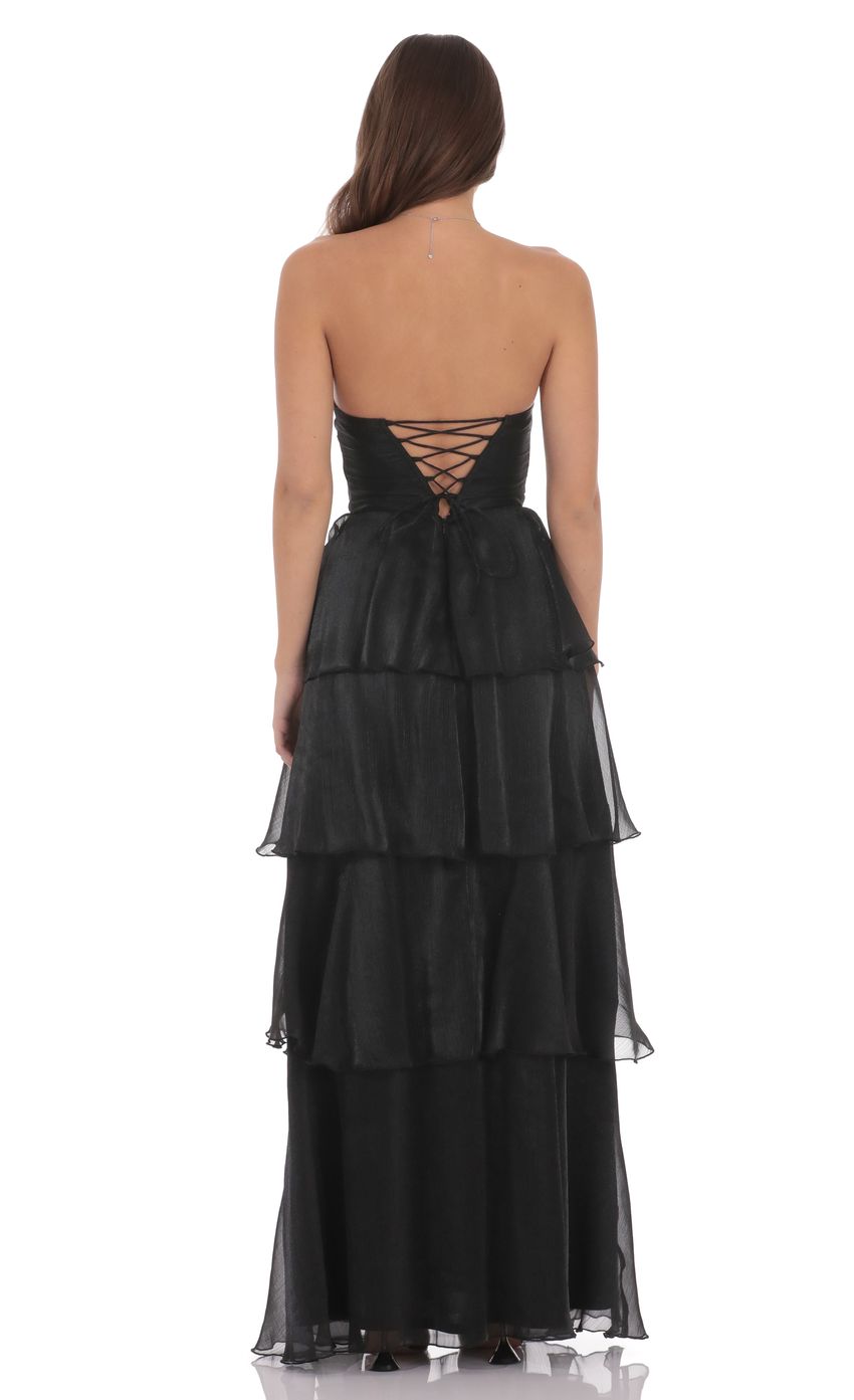 Product image for Corset Ruffle Strapless Maxi Dress in Black