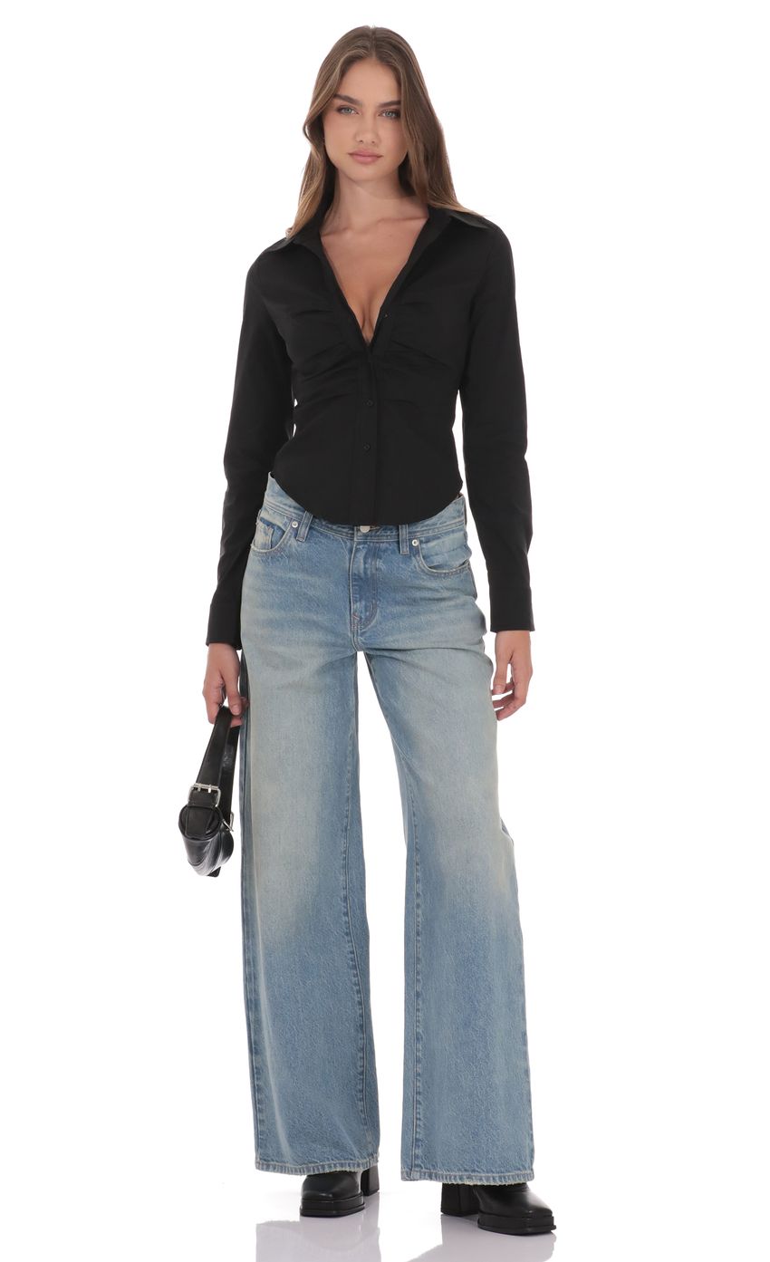 Product image for Ruched Button-Up Shirt in Black