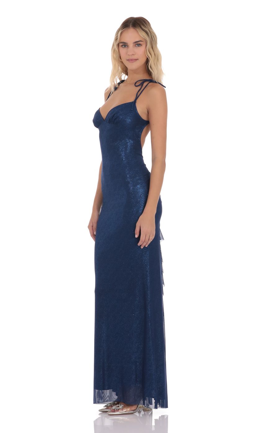 Product image for Foil Back Ruffle Maxi Dress in Navy