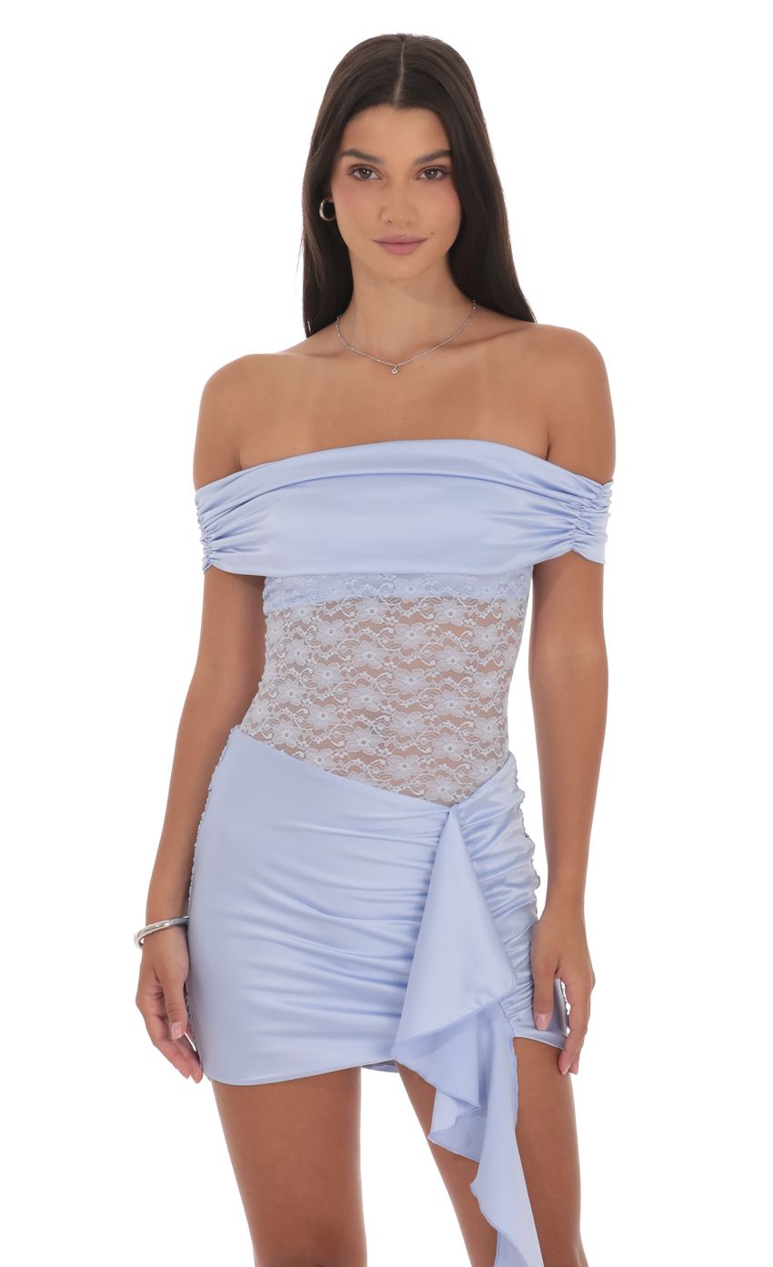 Product image for Off Shoulder Lace Cutout Dress in Light Blue