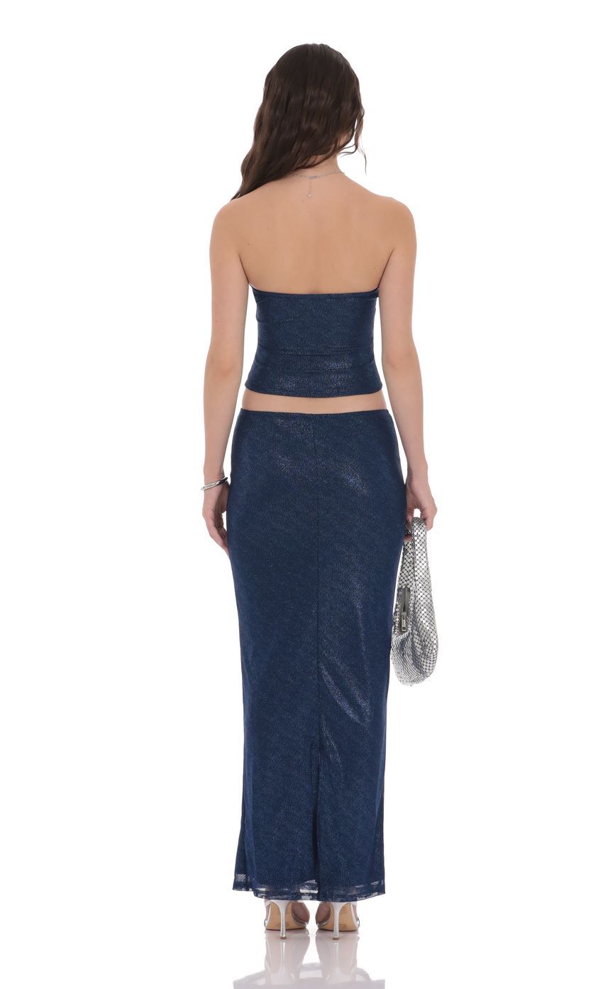 Product image for Strapless Foiled Lace Two Piece Set in Navy