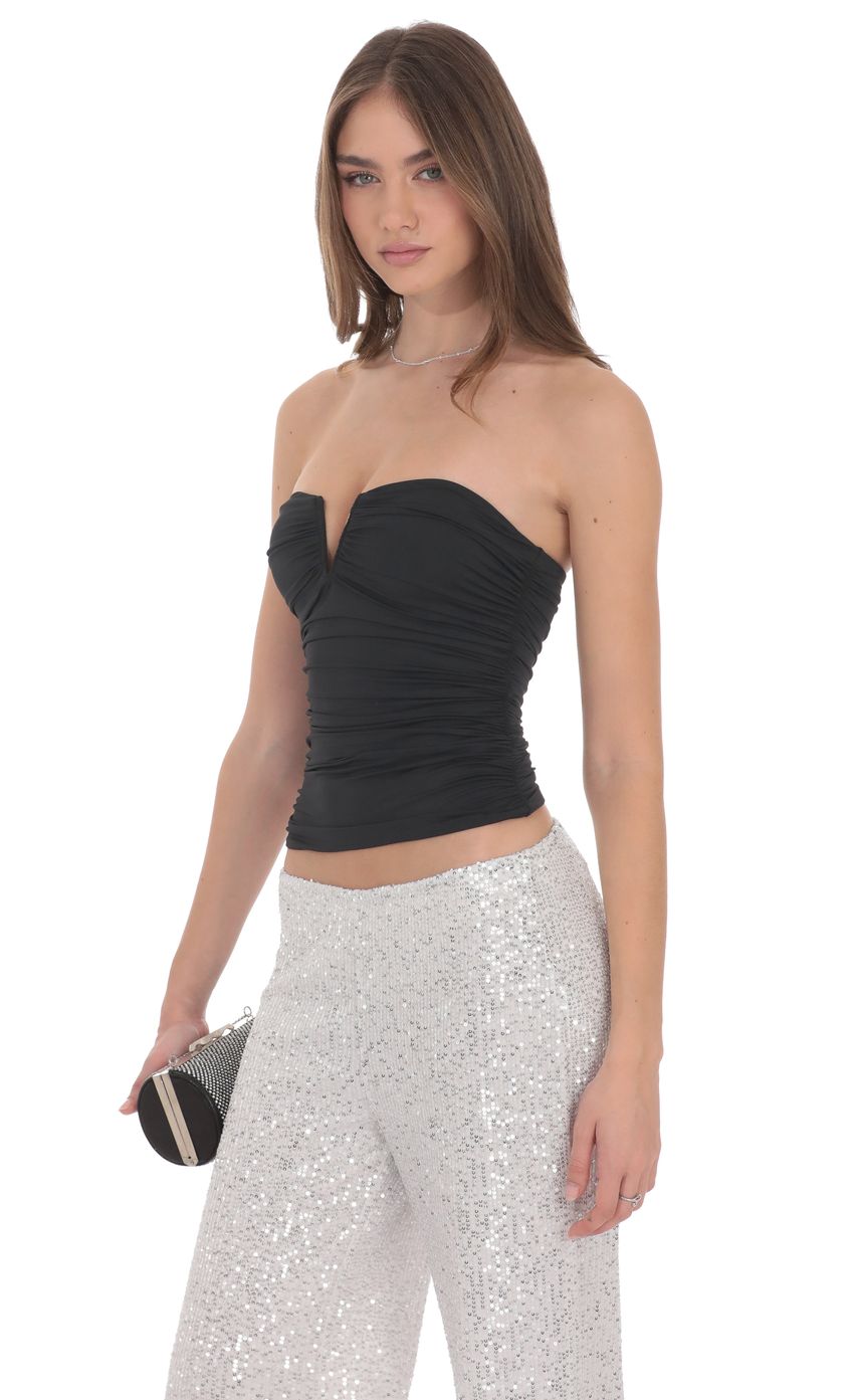 Product image for V-Strapless Ruched Top in Black